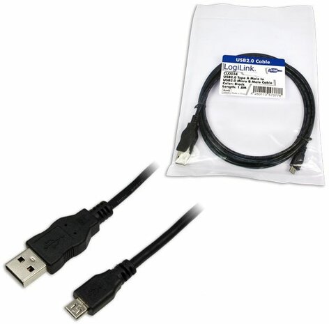 USB 2.0 kabel : USB A naar micro-B (1,8 meter, zwart)