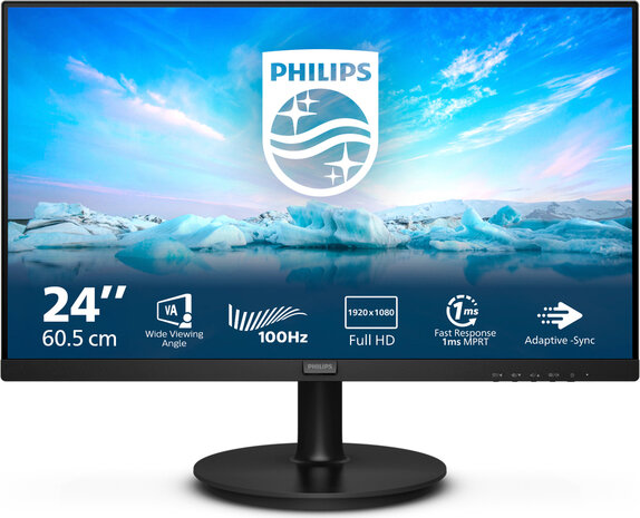 V-line 241V8LAB LED 24&quot;, 1920 x 1080 Full HD, 100 Hz, VA, 4000:1, 4 ms, HDMI, VGA, speakers, zwart