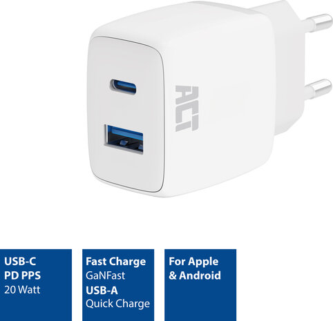 USB-C &amp; USB-A Charger (20 Watt)