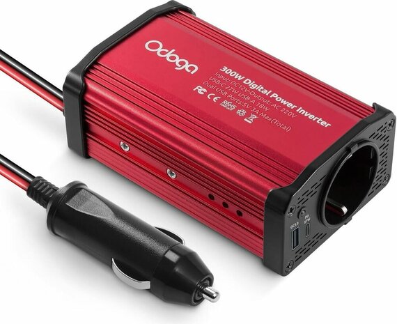 Inverter 12 Volt naar 230 Volt (300 Watt, incl. USB-A en USB-C aansluiting)