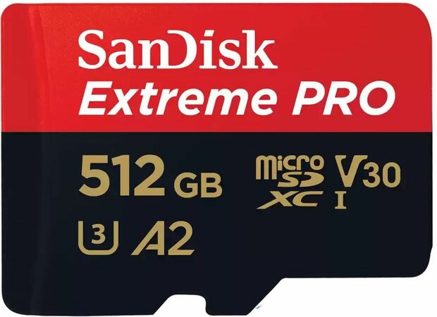 Extreme Pro Flash memory card 512 GB (A2, Video Class V30, UHS-I U3, Class 10, microSDXC UHS-I)