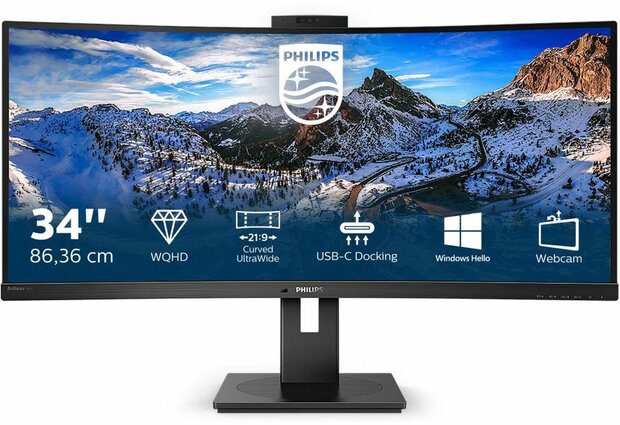 P-line 346P1CRH LED 34&quot;, curved, 3440 x 1440 WQHD 100 Hz, VA, 3000:1, DisplayHDR 400, 4 ms, HDMI, DisplayPort, USB-C, speakers, zwart