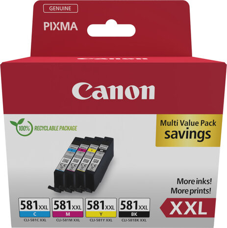 CLI-581XXL inkjetcartridges multipack (zwart, cyaan, magenta en geel, 4-pack)