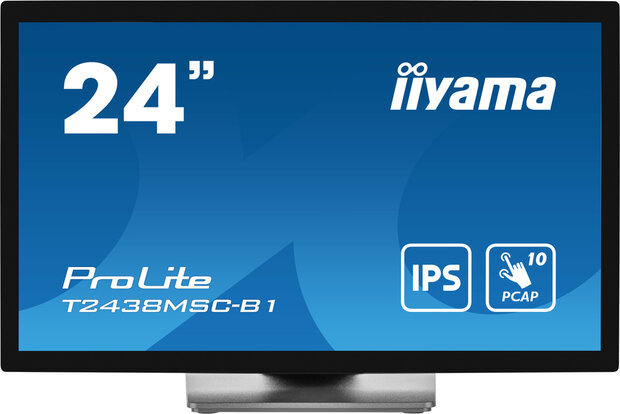 ProLite T2438MSC-B1 LED 24&quot;, touchscreen, 1920 x 1080 Full HD, IPS, 1000:1, 5 ms, HDMI, DisplayPort, speakers, mat zwart