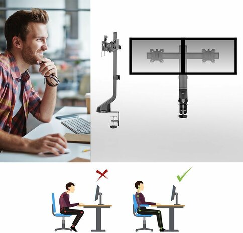 Monitor desk mount stand crossbar (2 schermen, in hoogte verstelbaar)