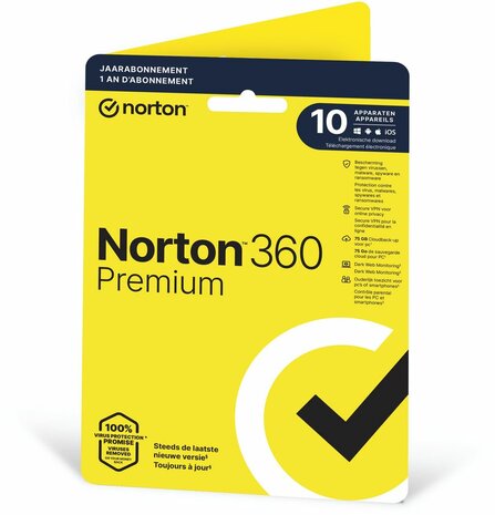 Norton 360 Premium (1 jaar, 10 gebruikers, 75 GB cloud storage space)