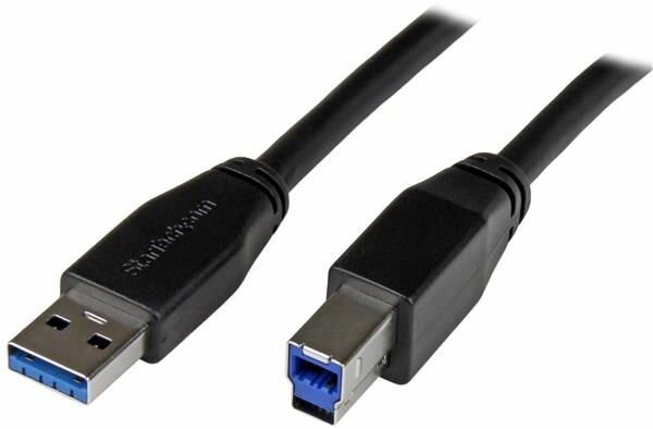 Active USB 3.0 USB-A naar USB-B kabel M/M (zwart, 10 meter)