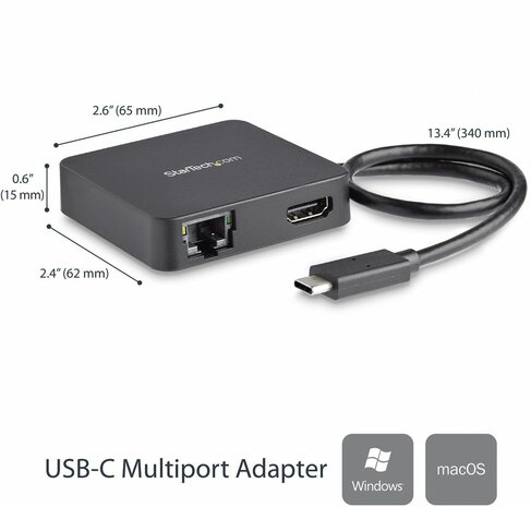 USB-C Adapter (4K, HDMI, Gigabit Ethernet, USB-A, USB 3.0, Thunderbolt compatibel)