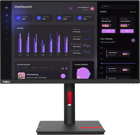 ThinkVision T24i-30 LED 23,8&quot;, 1920 x 1080 Full HD, IPS, 4 ms, HDMI, VGA, DisplayPort, zwart