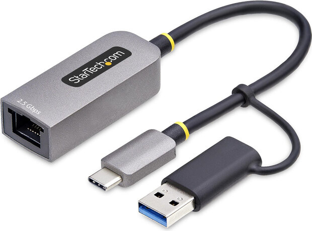 U2GA-USB-C-ETHERNET 2.5GbE USB-C naar Ethernet Adapter (met USB-A converter, USB-C 3.2 Gen 1, Thunderbolt 3, 10M/100M/1G/2.5 Gigabit Ethernet, grijs)