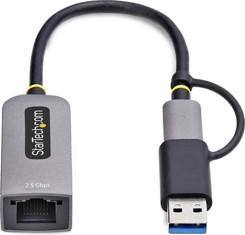 U2GA-USB-C-ETHERNET 2.5GbE USB-C naar Ethernet Adapter (met USB-A converter, USB-C 3.2 Gen 1, Thunderbolt 3, 10M/100M/1G/2.5 Gigabit Ethernet, grijs)