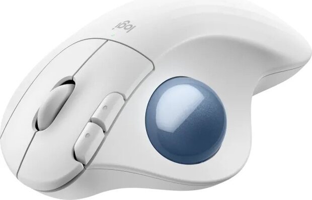 ERGO M575S Trackball (ergonomisch, optisch, 5 knoppen, Bluetooth, 2,4 GHz, Logi Bolt USB-receiver, wit)