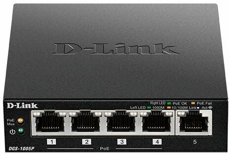 DGS-1005P Switch (5 x 10/100/1000, 4 PoE+, 60 Watt)