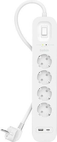 Connect Surge protector (met USB-A en USB-C poort, 4 output connectors, 2 meter, randaarding)