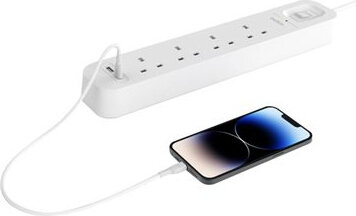 Connect Surge protector (met USB-A en USB-C poort, 4 output connectors, 2 meter, randaarding)