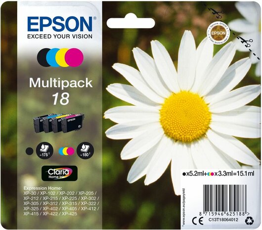 T1806 inkjetcartridges multipack (zwart, cyaan, geel en magenta)