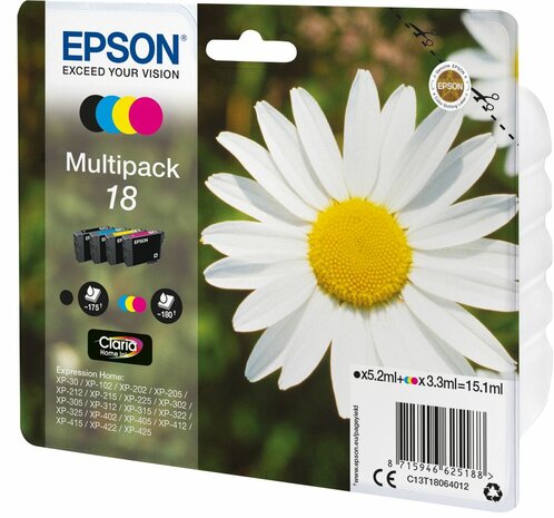 T1806 inkjetcartridges multipack (zwart, cyaan, geel en magenta)