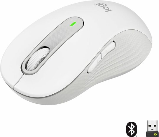 Signature M650 L Mouse (large, 5 knoppen, Bluetooth, 2,4 GHz, Bolt USB-ontvanger, wit)