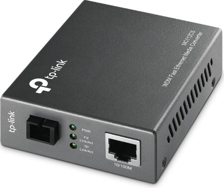 TP-LINK MC112CS Media converter (10Base-T, 100Base-FX, 100Base-TX, RJ-45, SC single mode, extern, tot 20 km, 1310 TX, 1550 RX nm)