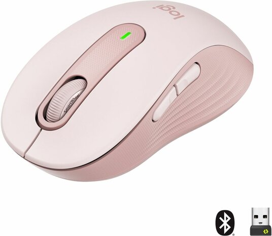 Signature M650 Mouse (5 knoppen, Bluetooth, 2,4 GHz, Bolt USB-ontvanger, roze)