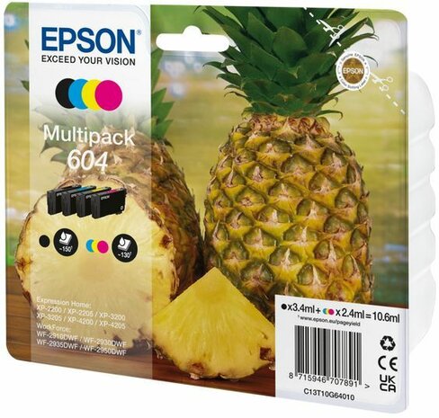 Inkjetcartridges 604 multipack (4-pack, zwart, cyaan, magenta en geel)