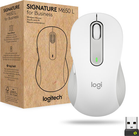 Signature M650 L for Business Mouse (Bluetooth, 2.4 GHz, Bolt USB receiver, wit)