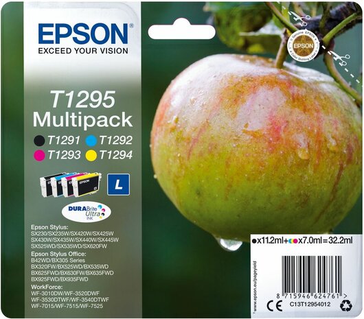 T1295 inkjetcartridges multipack (zwart, cyaan, magenta en geel)