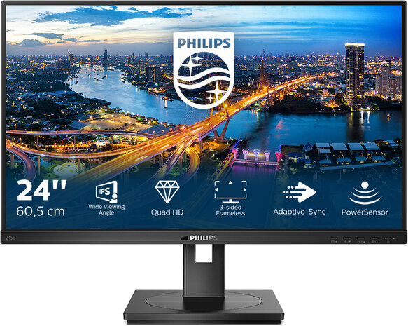 B Line 245B1 LED 24&quot;, 2560 x 1440 QHD, IPS, 1000:1, 4 ms,  HDMI, DVI-D, DisplayPort, speakers, zwart