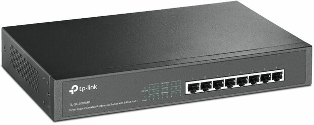 TL-SG1008MP Switch (unmanaged, 8 x 10/100/1000 PoE+, rack-mountable, PoE+ 126 Watt)