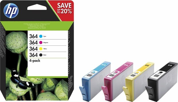 Inkjetcartridges nr. 364 (combo 4-pack, zwart, cyaan, magenta en geel)