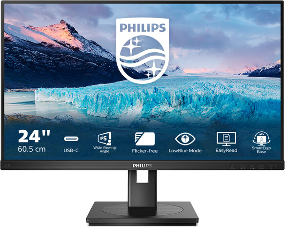 S-line 243S1 LED 24&quot;, 1920 x 1080 Full HD, IPS, 1000:1, 4 ms, HDMI, DisplayPort, USB-C, speakers, zwart