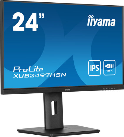 ProLite XUB2497HSN-B2 LED 24&quot;, 1920 x 1080 Full HD, 100 Hz, IPS, 1300:1, 1 ms, HDMI, DisplayPort, USB-C, speakers, mat zwart