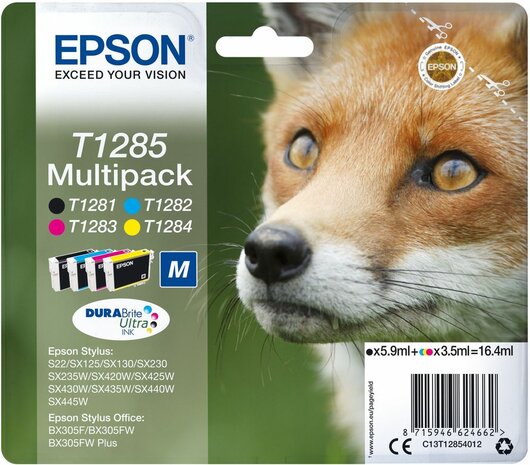 T1285 inkjetcartridges multipack (zwart, cyaan, geel en magenta)