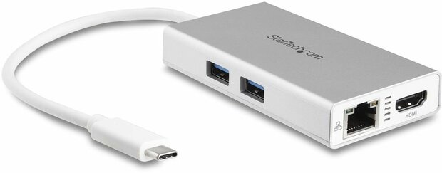 USB-C Multiport Adapter voor laptops (4K, HDMI, GBLAN, USB 3.0, zilver/wit)