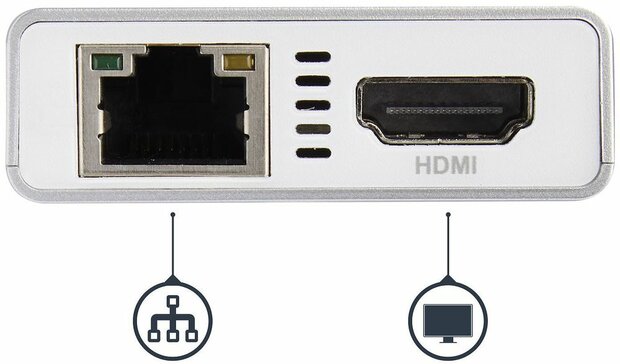 USB-C Multiport Adapter voor laptops (4K, HDMI, GBLAN, USB 3.0, zilver/wit)