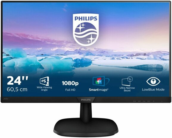 V-line 243V7QJABF IPS 24&quot;, 1920 x 1080 Full HD, 1000:1, 5 ms, HDMI, VGA, DisplayPort, speakers, zwart