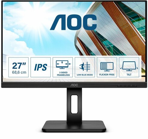 Q27P2Q LED 27&quot;, 2560 x 1440 1440p Quad HD, IPS, 300 cd/m&sup2;, 1000:1, 4 ms, HDMI, VGA, DisplayPort, speakers, zwart