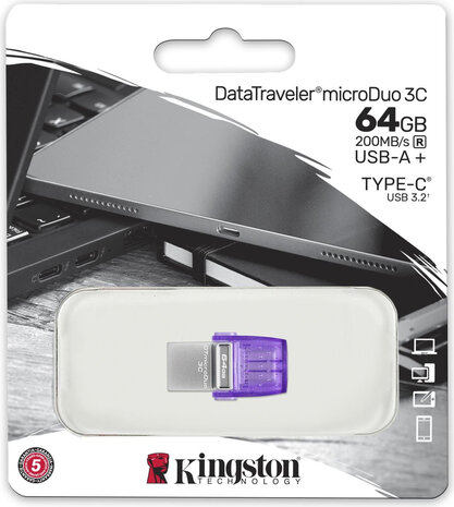 DTDUO3CG3/64GB DataTraveler microDuo 3C USB flash drive 64 GB (USB 3.2 Gen 1, USB-C)