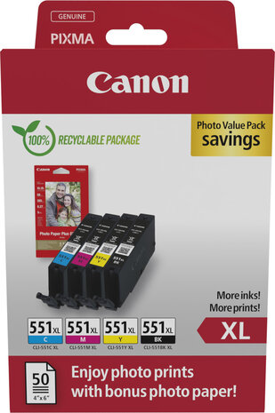 CLI-551XL inkjetcartridges multipack (cyaan, magenta, geel en zwart)