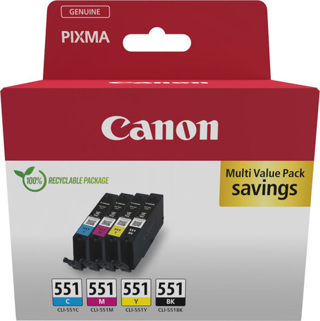 CLI-551 inkjetcartridges multipack (cyaan, magenta, geel en zwart)