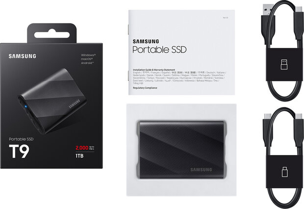 1000 GB Portable SSD T9 (2000 MB/s, USB 3.2 Gen.2, grijs)