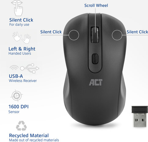 Mouse (3 knoppen, 2,4 GHz USB wireless receiver, zwart)