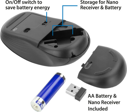 Mouse (3 knoppen, 2,4 GHz USB wireless receiver, zwart)